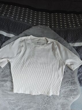 Nike Cream Ribbed Short Sleeve Tank Top